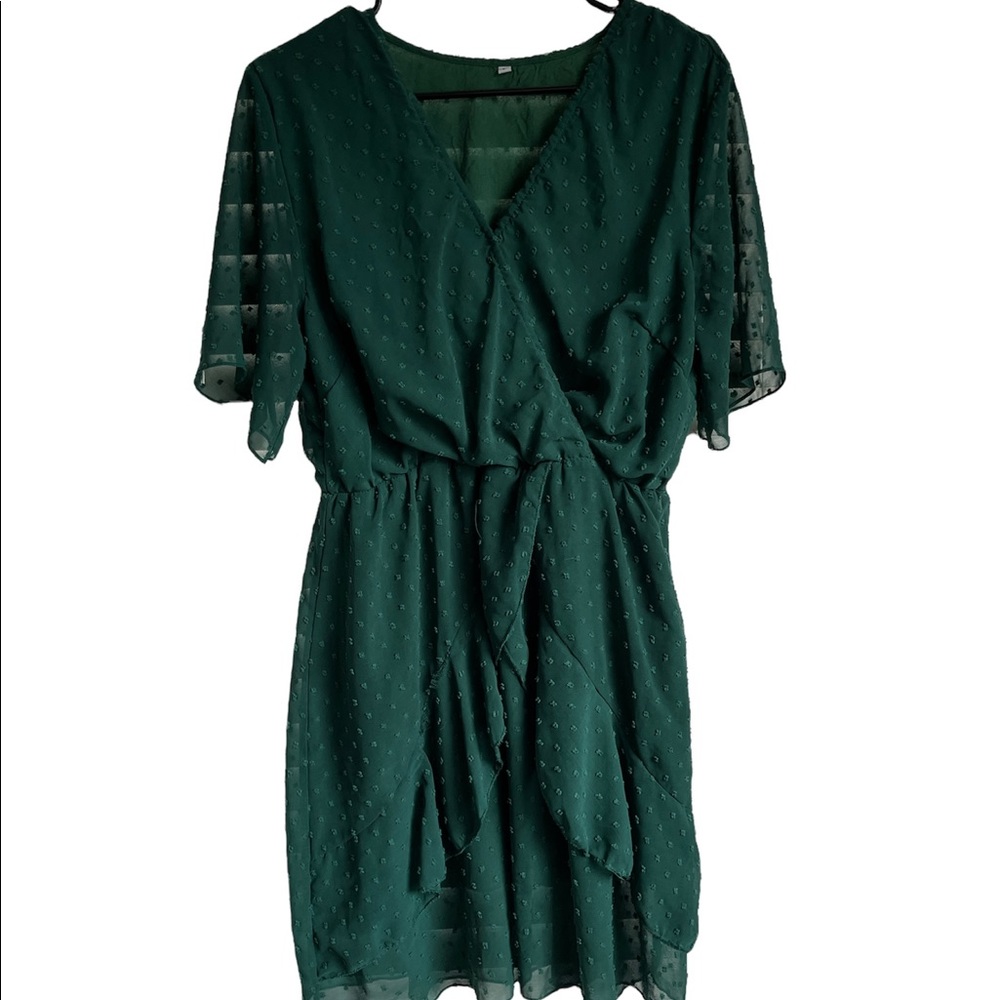 Green Large Flowy Women's Wrap Dress